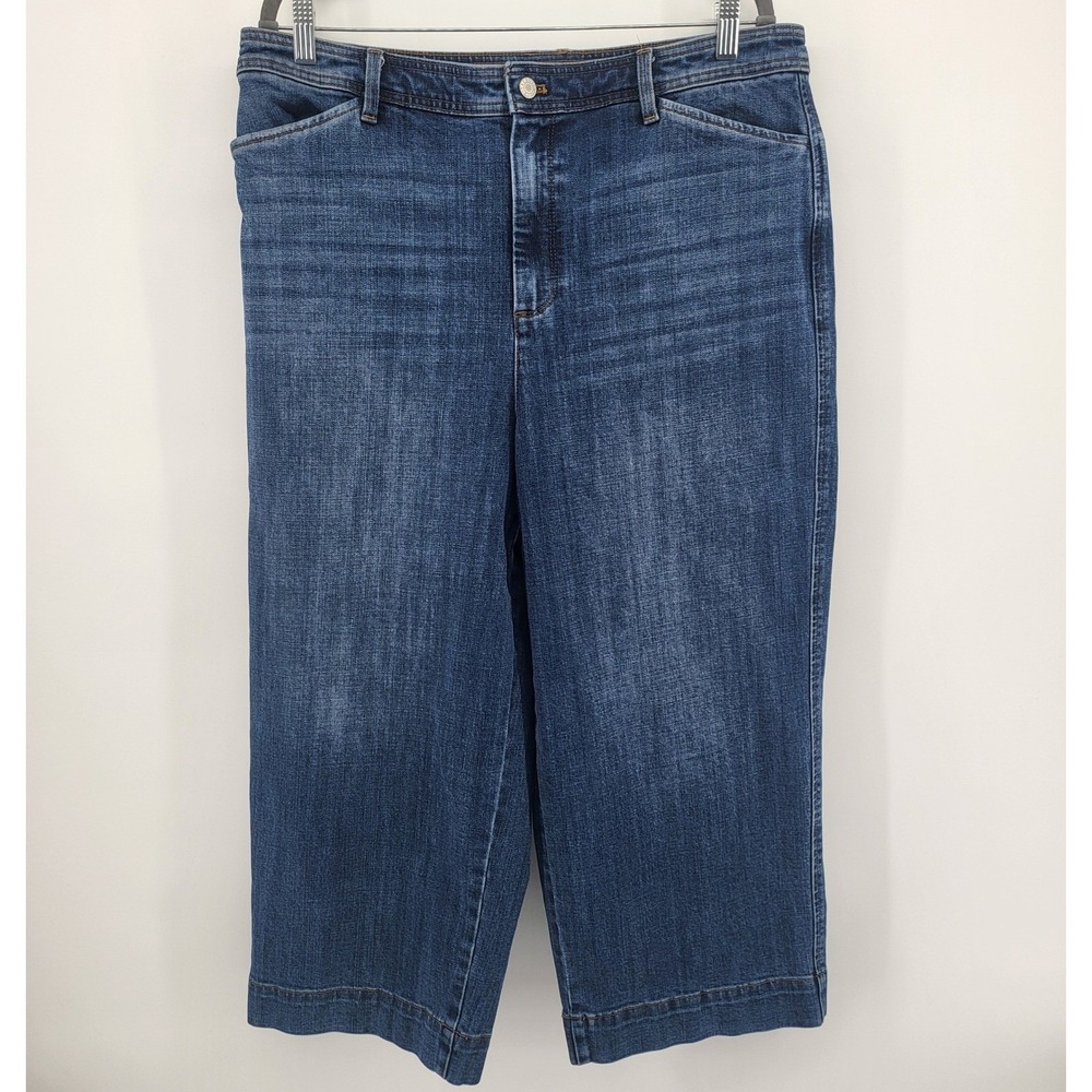 Talbots‎ Women's Wide Leg Crop Jeans Denim Blue Size 16 Distressed high Rise